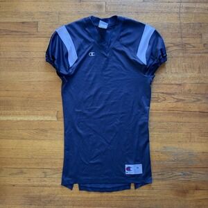 Champion Authentic Football Jersey Men's Medium V Neck Navy Blue Gray